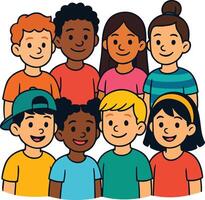 Diverse group of children smiling together vector