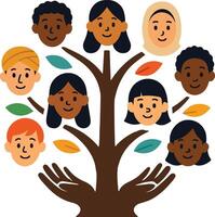 A cartoon family tree with many different people vector