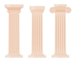 Ancient columns set. Marble structures, old Greece architecture. Archeology and paleontology, history. Luxurious and beautiful building vector