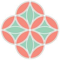 A geometric pattern with four overlapping circles in coral color, creating a central diamond shape vector