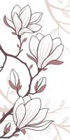 Magnolia flowers with brown branches and buds, white petals with brown outline, on a white background vector