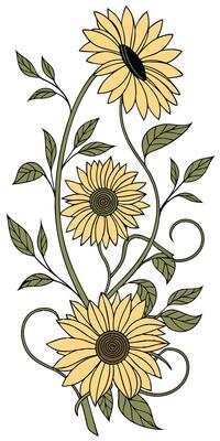 close-up the flowers of the Sunflower arranged beautifully, decorated with vines, suitable as an illustration background for a poster