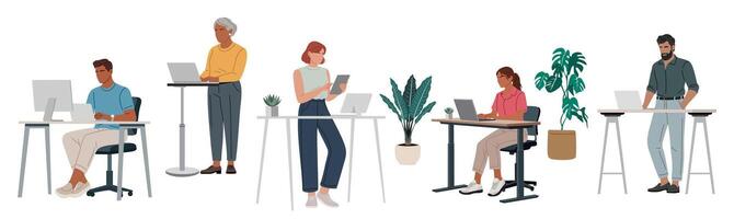People working remotely at desks vector