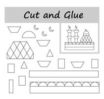 Paper game. DIY worksheet. Color, cut parts of the image and glue on the paper. illustration of the mosque. vector