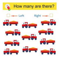 Math activity for kids. Developing numeracy skills. Cartoon tractors. illustration. vector