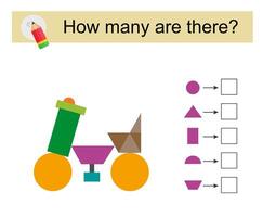 Math activity for kids. How many geometric shape vector