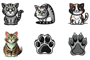 Whiskered Cat Characters Clip Art Set Funny Chibi Cat Bundle vector