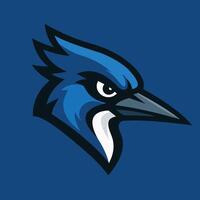 Graphic illustration of a blue bird a blue featuring sharp lines and bold colors. vector