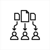 task allocation outline icon. assigning tasks black line illustration. vector