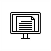 Working on computer outline icon. Working on pc black line illustration. vector