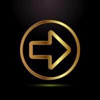 Arrow icon, arrow sign symbol in gold color style vector