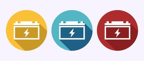 Battery icon illustration, Battery charging symbol in shadow button design vector