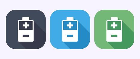 Battery icon illustration, Battery charging sign and symbol in shadow button design vector