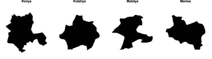 Konya, Kutahya, Malatya, Manisa outline maps vector