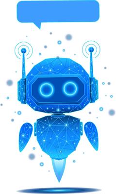 Polygonal AI robot with speech bubble