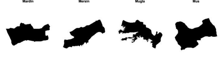 Mardin, Mersin, Mugla, Mus outline maps vector