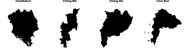 Chanthaburi, Chiang Mai, Chiang Rai, Chon Buri outline maps vector