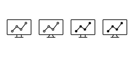 Graph thin line on computer monitor icon. Statistics report sign symbol vector