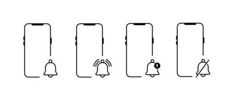 Notification smartphone icon set. Mobile phone with bell sign symbol vector