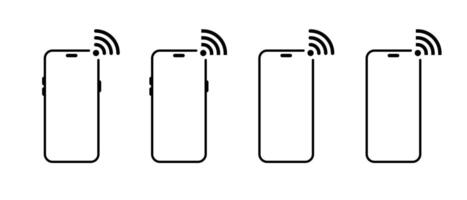 WIFI signal with smartphone icon. Wireless network on mobile phone sign symbol vector