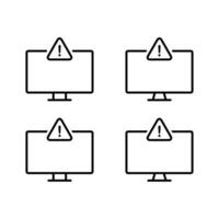 Warning sign on computer monitor outline icon. Malware and virus alert sign symbol vector