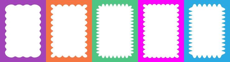 Wavy scalloped set color rectangular frame doodle vector