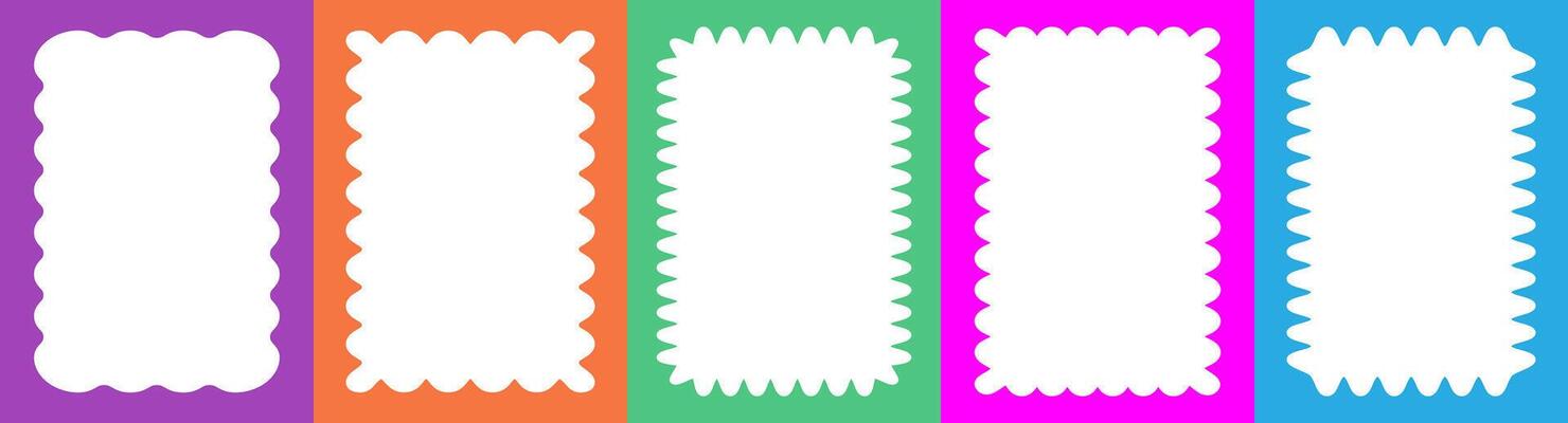 Wavy scalloped set color rectangular frame doodle