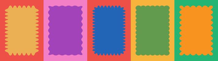 Wavy scalloped color rectangular frame set vector