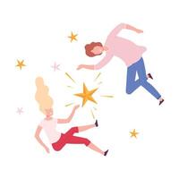 Couple Flying in the Sky, Man and Woman Floating in Dreams Flat Style Illustration vector