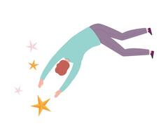 Man Floating in Imagination Dream, Male Person Flying in Dreams or Sky Wearing Casual Clothes Flat Style Illustration vector