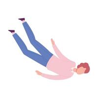 Guy Floating in Imagination Dream, Man Flying in Dreams or Sky Wearing Pajamas Flat Style Illustration vector