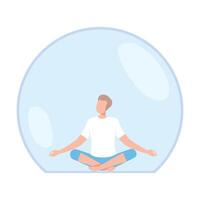 Young Man Meditating Inside Transparent Bubble, Separation from Society or Solitude Concept Flat Style Illustration vector