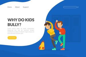 Why Do Kids Bully Landing Page Template, Boy Bullying Another, Violence and Aggression between Children Concept Illustration vector