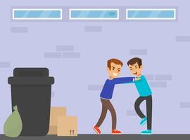 Two Boys Fighting Next to Trash, Violence and Aggression between Children Concept Illustration vector