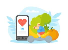 Tiny Chubby Man Doing Squat Exercise, Overweight Man Character Doing Workout Illustration vector