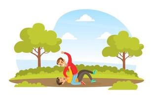 Boy Get Bullied by Another in Park, Violence and Aggression between Children Concept Illustration vector
