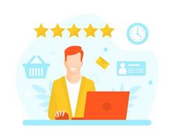 Businessman Working at his Desk, Office Employee Character Sitting on Chair at Table in front of Laptop Computer in Office Workplace Illustration vector
