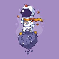 Cute Astronaut on the asteroid. illustration of a cartoon character. in autumn vector