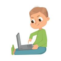 Cute Boy Sitting with Laptop Studying Computer Science Illustration vector
