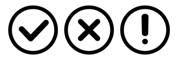 Right, wrong and exclamation mark symbol vector