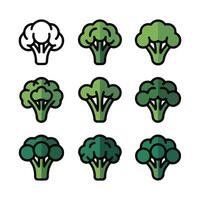 Flat Broccoli Icons set. vector