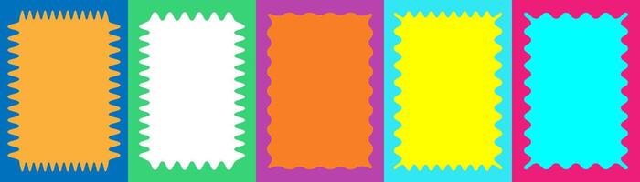Wavy scalloped color rectangular frame vector