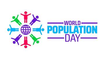 World Population Day background or banner design. Colorful Human Figures Surrounding Globe, Symbolizing Diversity, Global Unity, and Community. vector