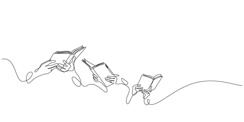 reading book close up hand opening line art handdrawn