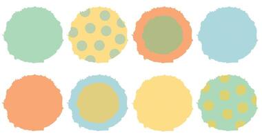 Set of round frames with torn edges. Each isolated on white. Textured grunge design elements for collage, text box, banner, sticker, social media. vector
