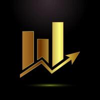 Bar chart icon illustration, Graph logo, Growth sign in gold color style vector
