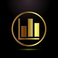 Bar chart icon, Graph logo, Growth sign in gold color style vector