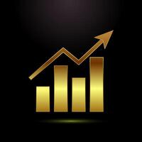Bar chart icon design, Graph logo, Growth symbol in gold color style vector