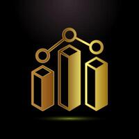 Bar chart icon design, Graph logo, Growth sign symbol in gold color style vector
