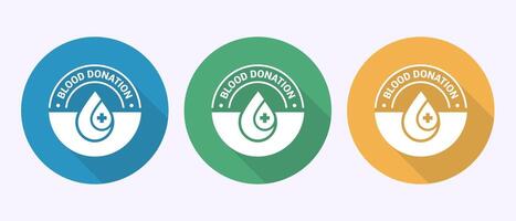 Blood donation icon design illustration. Donate blood badge label in shadow button design vector